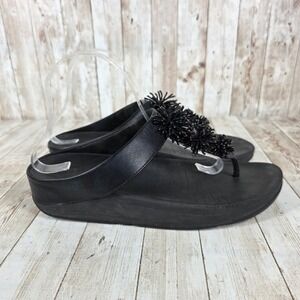 Fitflop Black Beaded Embellished Thong‎ Sandals Comfort Slides US 10 EUR 42